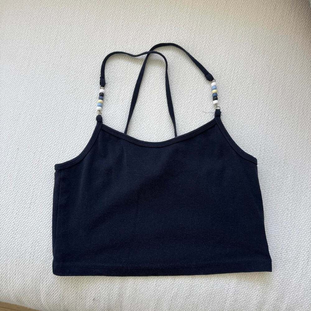 Navy blue beaded crop top